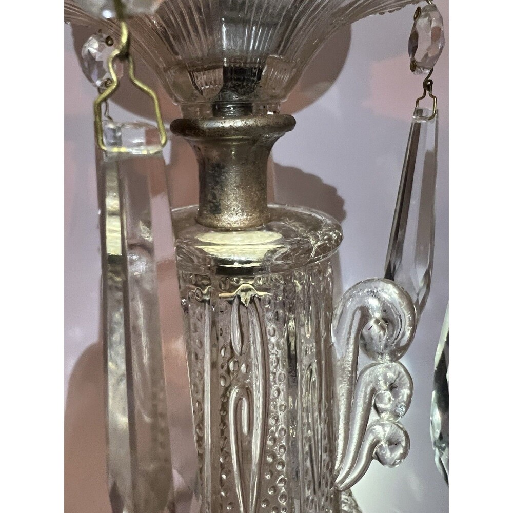 Antique Crystal Boudoir Glass Lamps w/Chandelier Prisms Etched Glass 1930s - Picture 3 of 7